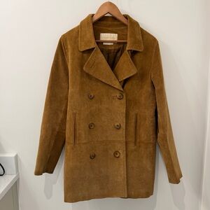 Vintage Women’s 80s Caramel Genuine Suede Double Breasted Leather Jacket Size 8